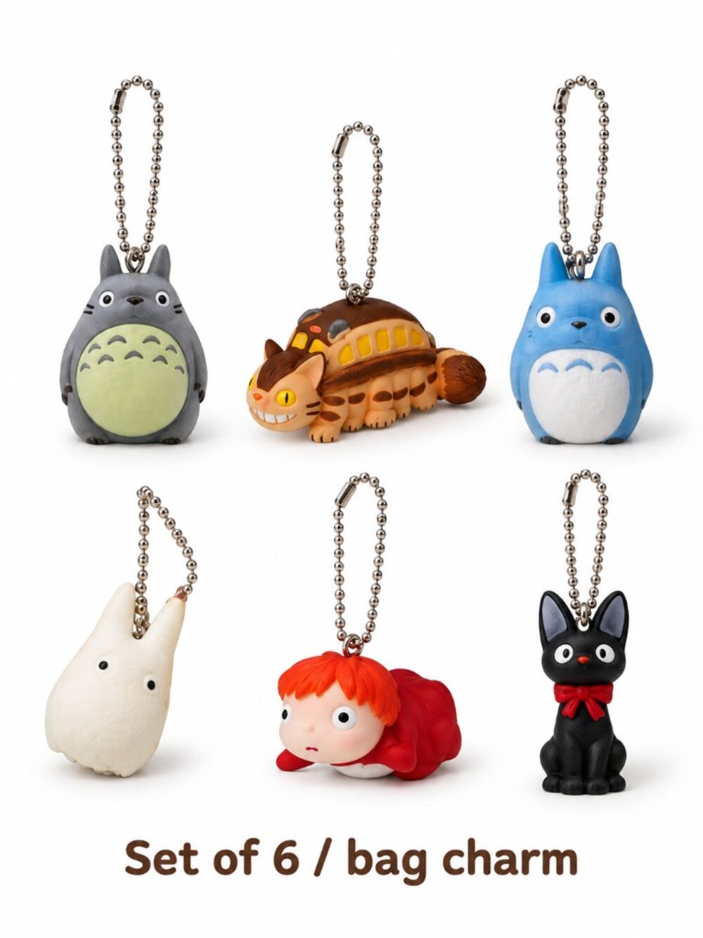 Set of 6 My Neighbor Totoro Ponyo Studio Ghibli Mini Bag Charms Keychains NWT